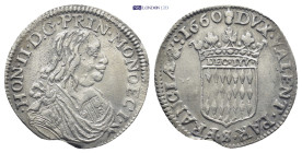 ITALY. Monaco. Honoré II (1604-1662). (1660). (2 Gr. 21mm.)
 Draped and armored bust right. 
Rev. Crowned coat-of-arms. DVX VALENT PAR FRANCIÆ & C 166...
