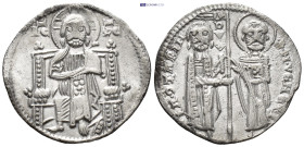 Italy. RANIERI ZENO, 1253-1268 AD. AR, Grosso. (20mm, 2.0 g) Venice. Obv: S M VENETI / RA GENO / DVX St. Mark, on the right, standing facing, holding ...