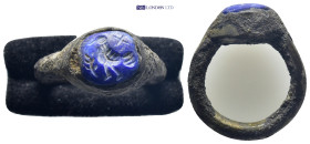 Roman bronze blue ıntaglio carnelian ring. (6mm, 3.6 g)