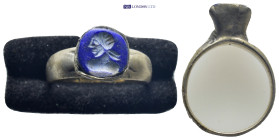 Roman silver blue ıntaglio carnelian ring. (8mm, 2.96 g)