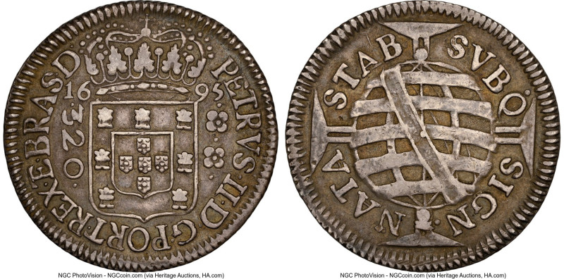 Pedro II 320 Reis 1695-(B) XF45 NGC, Bahia mint, KM82, LMB-121. Narrow Crown var...