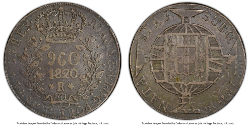 João VI "Small castle" 960 Reis 1820-R XF Details (Cleaned) PCGS, Rio de Janeiro...