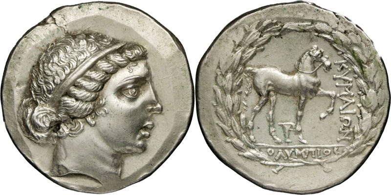 GRÈCE ANTIQUE - GREEK
Éolide, Kymé. Tétradrachme stéphanophore au nom d’Olympios...