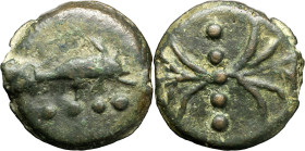 RÉPUBLIQUE ROMAINE - ROMAN REPUBLIC
Anonymes. Triens coulé ND (280-276 av. J.-C.), Rome.
RRC.14/3 ; Bronze - 124,76 g - 49 mm - 12 h
TTB.