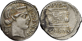 RÉPUBLIQUE ROMAINE - ROMAN REPUBLIC
Scribonia, Lucius Scribonius Libo. Denier ND (c. 62 av. J.-C.), Rome.
RRC.416/1b ; Argent - 3,89 g - 19 mm - 7 h
C...