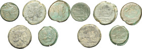 RÉPUBLIQUE ROMAINE - ROMAN REPUBLIC
Lot. Lot de 5 monnaies.
RRC.38/5, 56/2, 61/2, 145/1, 215/2a ; Bronze
TB.
Anonymes, sextans 217-215 av. J.-C. - Ano...