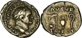 EMPIRE ROMAIN - ROMAN
Vespasien (69-79). Denier ND (71), Rome.
RIC.30 ; Argent - 3,47 g - 17,5 mm - 5 h
Légèrement décentré au revers. TB-TTB.