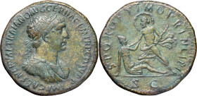 EMPIRE ROMAIN - ROMAN
Trajan (98-117). Sesterce ND (104-107), Rome.
RIC.557 - Woytek 199h ; Bronze - 24,34 g - 34 mm - 7 h
Patine marron-verte, TTB.