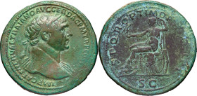 EMPIRE ROMAIN - ROMAN
Trajan (98-117). Sesterce ND (108-110), Rome.
RIC. 489 - Woytek 332 ; Bronze - 29,67 g - 35 mm - 5 h
Patine hétérogène, faibless...