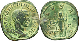 EMPIRE ROMAIN - ROMAN
Philippe Ier (244-249). Sesterce ND (244), Rome.
RIC.189 ; Bronze - 18,19 g - 30 mm - 1 h
Corrosion. TB-TTB.