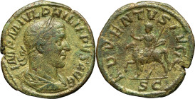 EMPIRE ROMAIN - ROMAN
Philippe Ier (244-249). Sesterce ND (245), Rome.
RIC.165 ; Bronze - 21,29 g - 30,5 mm - 11 h
TB.