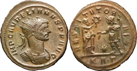 EMPIRE ROMAIN - ROMAN
Aurélien (270-275). Aurelianus ND (274), Serdica, 3e officine.
RIC.295 ; Billon - 4,55 g - 24 mm - 7 h
Avec une étiquette de Mün...