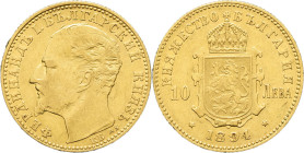 BULGARIE - BULGARIA
Ferdinand Ier (1887-1918). 10 leva 1894, KB, Kremnitz.
Fr.4 ; Or - 3,18 g - 19 mm - 6 h
Brillant à l’avers. Beau TTB.