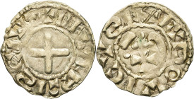 FRANCE / FÉODALES - FRANCE / FEUDAL
Nevers (Comté de). Denier immobilisé au type de Louis IV ND, Nevers.
Dy.751 ; Argent - 1,30 g - 20 mm - 9 h
TTB....