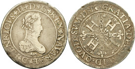 FRANCE / FÉODALES - FRANCE / FEUDAL
Béarn (Seigneurie de), Henri II (1572-1589). Franc 1581, Pau.
Dy.1319 ; Argent - 13,86 g - 35 mm - 12 h
TB.