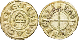 FRANCE / FÉODALES - FRANCE / FEUDAL
Provence (comté de), Alphonse Ier et Raymond de Bollène (1177-1186). Denier ND, Arles ou Marseille.
Dy.1609 ; Bill...