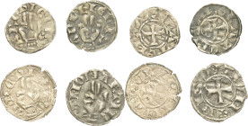 FRANCE / FÉODALES - FRANCE / FEUDAL
Arles (archevêché d’), Anonymes (1200-1240). Lot de 4 deniers à la main bénissante : 3 d’Arles et 1 de Besançon ND...
