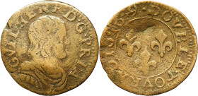 FRANCE / FÉODALES - FRANCE / FEUDAL
Orange (Principauté d’), Guillaume-Henri (1650-1673). Double tournois 1659, Orange.
CGKL.788 (R5) - Dy.2204 ; Cuiv...