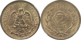 MEXIQUE - MEXICO
République du Mexique (1821-1917). 2 centavos 1906, M°, Mexico.
KM.419 ; Bronze - 25 mm - 6 h
PCGS MS63RB (27245750). 
Superbe à Fleu...