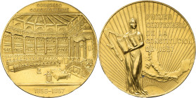 MEXIQUE - MEXICO
République fédérale (depuis 1917). Médaille d’or du premier centenaire de la Constitution de 1857 ND (1957).
Or - 41,58 g - 37 mm - 1...