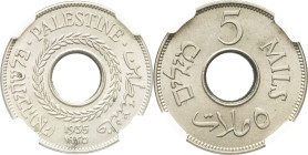 PALESTINE - PALESTINE
Administration britannique (1922-1948). 5 mils 1935.
KM.3 ; Cupro-nickel - 20 mm - 12 h
NGC MS 65 (6645253-017). 
Fleur de coin.