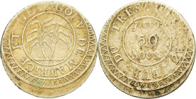 RÉUNION ET MAURICE - REUNION AND MAURITIUS
Georges IV (1820-1830). 50 sous ND (1822), Calcutta.
Lec.19 ; Argent - 6,49 g - 22 mm - 12 h
Tranche striée...