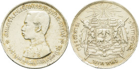 THAÏLANDE - THAILAND
Rama V Chulalongkorn (1869-1910). Baht ND (1876-1900).
KM.Y34 ; Argent - 15,14 g - 31 mm - 6 h
TTB.