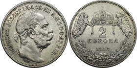 RDR – Habsburg – Österreich, KAISERREICH ÖSTERREICH. Österreich-Ungarn. Franz Joseph I. (1848-1916). 2 Korona 1912 KB. Silber. KM 493. Stempelglanz...