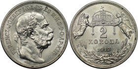 RDR – Habsburg – Österreich, KAISERREICH ÖSTERREICH. Österreich-Ungarn. Franz Joseph I. (1848-1916). 2 Korona 1912 KB. Silber. KM 493. Stempelglanz...