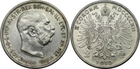 RDR – Habsburg – Österreich, KAISERREICH ÖSTERREICH. Österreich-Ungarn. Franz Joseph I. (1848-1916). 2 Kronen 1912. Silber. Jaeger 408. Fast Stempelgl...