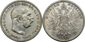 RDR – Habsburg – Österreich, KAISERREICH ÖSTERREICH. Österreich-Ungarn. Franz Joseph I. (1848-1916). 2 Kronen 1912. Silber. Jaeger 408. Fast Stempelgl...