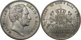 Altdeutsche Münzen und Medaillen, BAYERN / BAVARIA. Maximilian II. (1848-1864). Doppeltaler 1855. Silber. KM 837, AKS 146, Kahnt 119. Vorzüglich