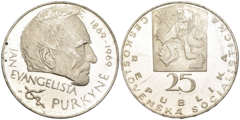 Cecoslovacchia - 25 Korun 1969 - 100° anniversario della morte di J. E. Purkyne ...