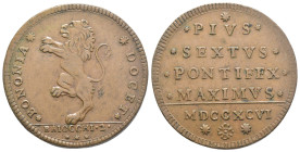 Bologna - Pio VI, Braschi (1775-1799) - 2 Baiocchi 1796 - Legenda "PIVS" - Muntoni 248a Var. II - CNI 337 - RR MOLTO RARA - Cu - gr.22,5
SPL

SPEDI...