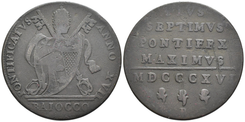 Bologna - Pio VII (1800-1823) - Baiocco 1816 XVII - Cu - gr. 11,18 - Gigante 59...