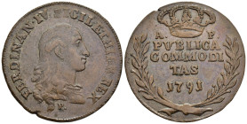 Napoli - Ferdinando IV di Borbone (1759-1816) - 3 Tornesi Pubblica del 2° tipo 1791 - Cu - gr. 8,85 - Gigante 132
SPL

SPEDIZIONE SOLO IN ITALIA - ...