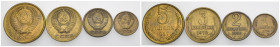 Russia - URSS - Lotto di 4 monete: 5 Kopecks 1987 Ottone Y#129a - 3 Kopecks 1972 Ottone Y#128a - 2 Kopecks 1966 Ottone Y#127a - 1 Kopeck 1978 Ottone Y...