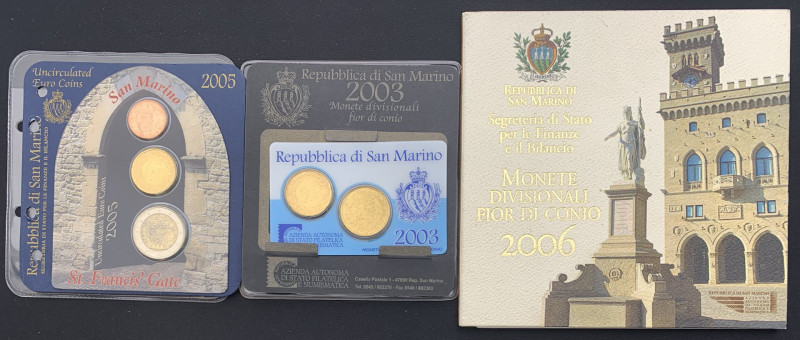San Marino - Lotto di 3 divisionali in Euro: Serie speciale 2006 da 9 valori, in...