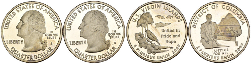 USA - Lotto di 2 monete: Quarter Dollar 2009 (U.S. Virgin Islands) proof Rame ri...