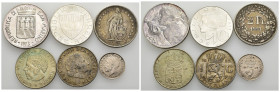 Mondiali - Lotto di 6 monete: San Marino 500 Lire 1973 Ag - Austria 10 Schilling 1973 Ag - Svizzera 2 Francs 1913 Ag - Svezia 1 Krone 1955 Ag. biglion...