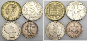 Mondiali - Lotto di 4 monete: Svezia 5 Kronor 1966 KM#839 - Grecia 30 Drachmai 1963 KM#86 - Jugoslavia 50 Dinara 1938 KM#24 - Francia 2 Francs 1918 KM...
