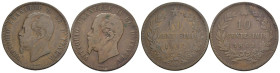 Regno d'Italia - Vittorio Emanuele II (1861-1878) - Lotto di 2 monete: 10 Centesimi 1862 Milano Cu Gigante 88 - 10 Centesimi 1862 Strasburgo Cu Gigant...