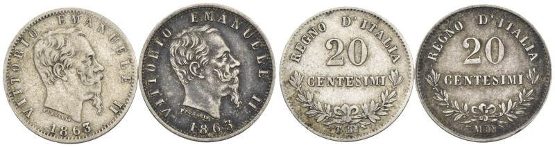 Regno d'Italia - Vittorio Emanuele II (1861-1878) - Lotto di 2 monete da 20 Cent...