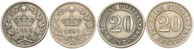 Regno d'Italia - Umberto I (1878-1900) - Lotto di 2 monete: 20 Centesimi 1894 Berlino CuNi Gigante 45 - 20 Centesimi 1895 Roma CuNi Gigante 46

SPED...