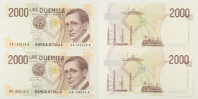 Repubblica Italiana - Lotto 2 banconote 2000 Lire Marconi 1990 consecutive - Gigante 60 A
FDS

SPEDIZIONE IN TUTTO IL MONDO - WORLDWIDE SHIPPING