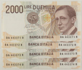 Repubblica Italiana - Lotto di 4 banconote consecutive da 2000 Lire Marconi 1990 - Gigante BI 60A 
FDS

SPEDIZIONE IN TUTTO IL MONDO - WORLDWIDE SH...