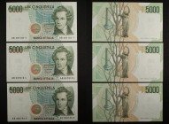 Repubblica Italiana - Lotto di 3 banconote da 5000 Lire "Bellini - 1988 - alta conservazione

SPEDIZIONE IN TUTTO IL MONDO - WORLDWIDE SHIPPING