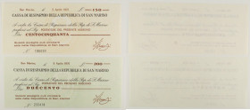 Cassa di Risparmio della Repubblica di San Marino - Lotto di 2 Assegni da 200 e 150 Lire 1976

SPEDIZIONE IN TUTTO IL MONDO - WORLDWIDE SHIPPING