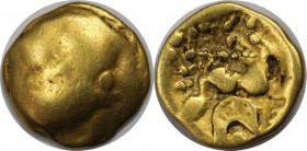 Keltische Münzen, BELGICA. ANONYM. AV-1/4 Stater 3./frühes 2. Jahrhundert v. Chr, 1,97 g. Stilisierter Kopf r. // Stilisiertes Pferd r., darunter Halb...