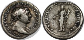 Römische Münzen, MÜNZEN DER RÖMISCHEN KAISERZEIT. Traianus, 98-117 n. Chr, AR-Denar, Kopf mit Lorbeerkranz nach rechts / Aequitas nach links stehend, ...